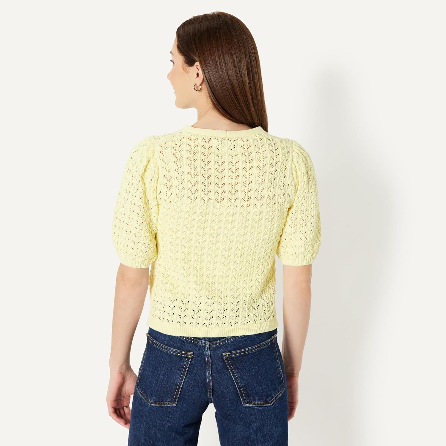 Detalle de Amazon Essentials Damen Kurzärmeliger Häkel-Cardigan aus Baumwolle