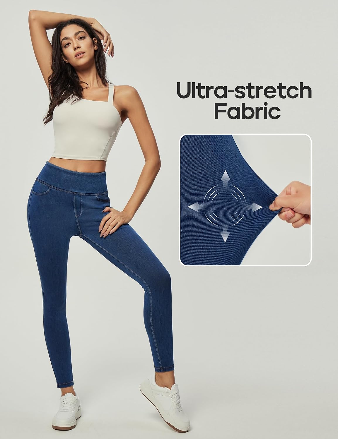 Detalle de Heathyoga Stretchy Jeans for Women High-Waist Pull-On Jeggings with Tummy Control and Pockets