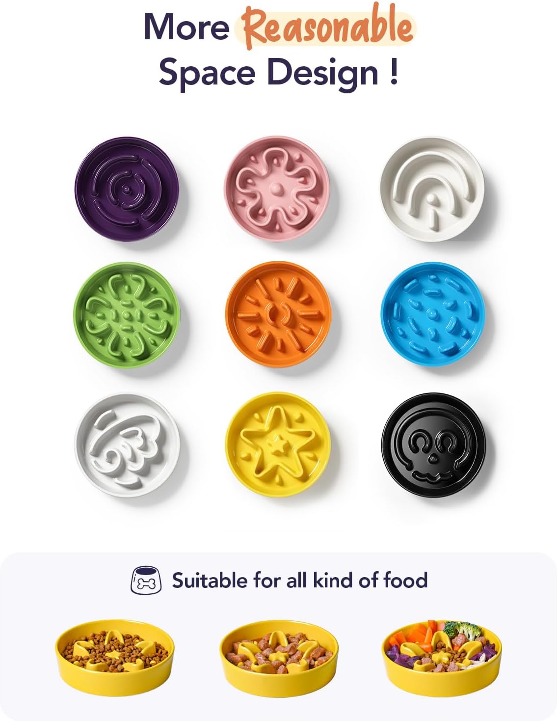 Thumbnail 3 de LE TAUCI Keramik-Hundenapf für langsames Fressen (Slow Food) mit Rillen & Labyrinthmuster, 350 ml, Sterngelb