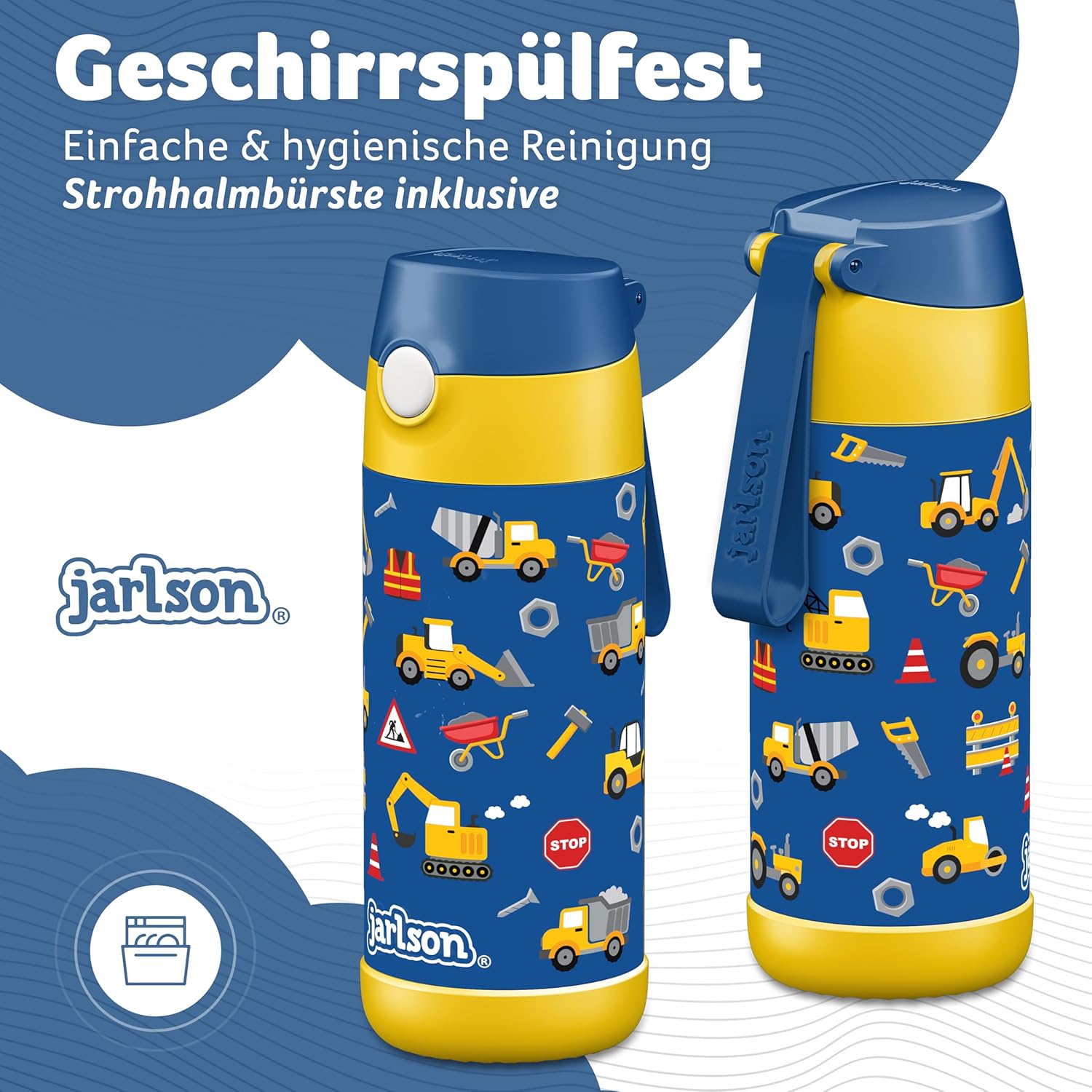 Thumbnail 2 de Jarlson Kinder-Trinkflasche Charli aus Edelstahl (350 ml) mit Strohhalm – auslaufsicher, thermisch isoliert
