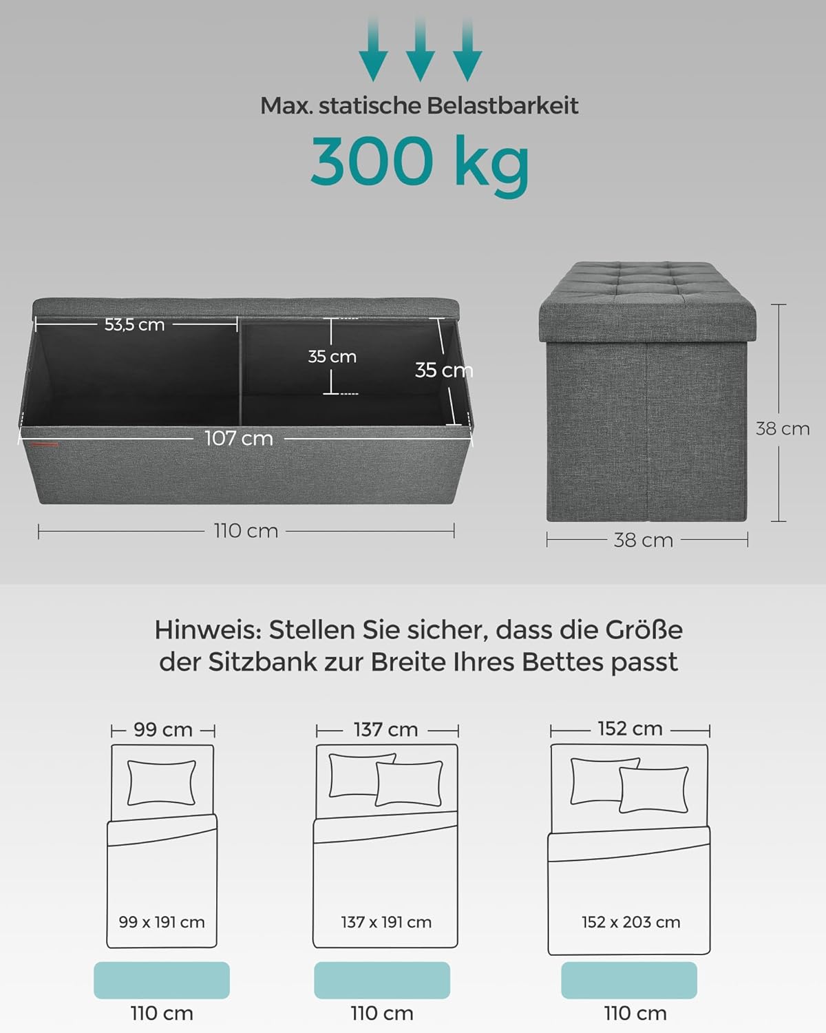 Thumbnail 2 de SONGMICS Sitzhocker mit Stauraum LSF77K – klappbare Sitzbank mit Aufbewahrungsbox