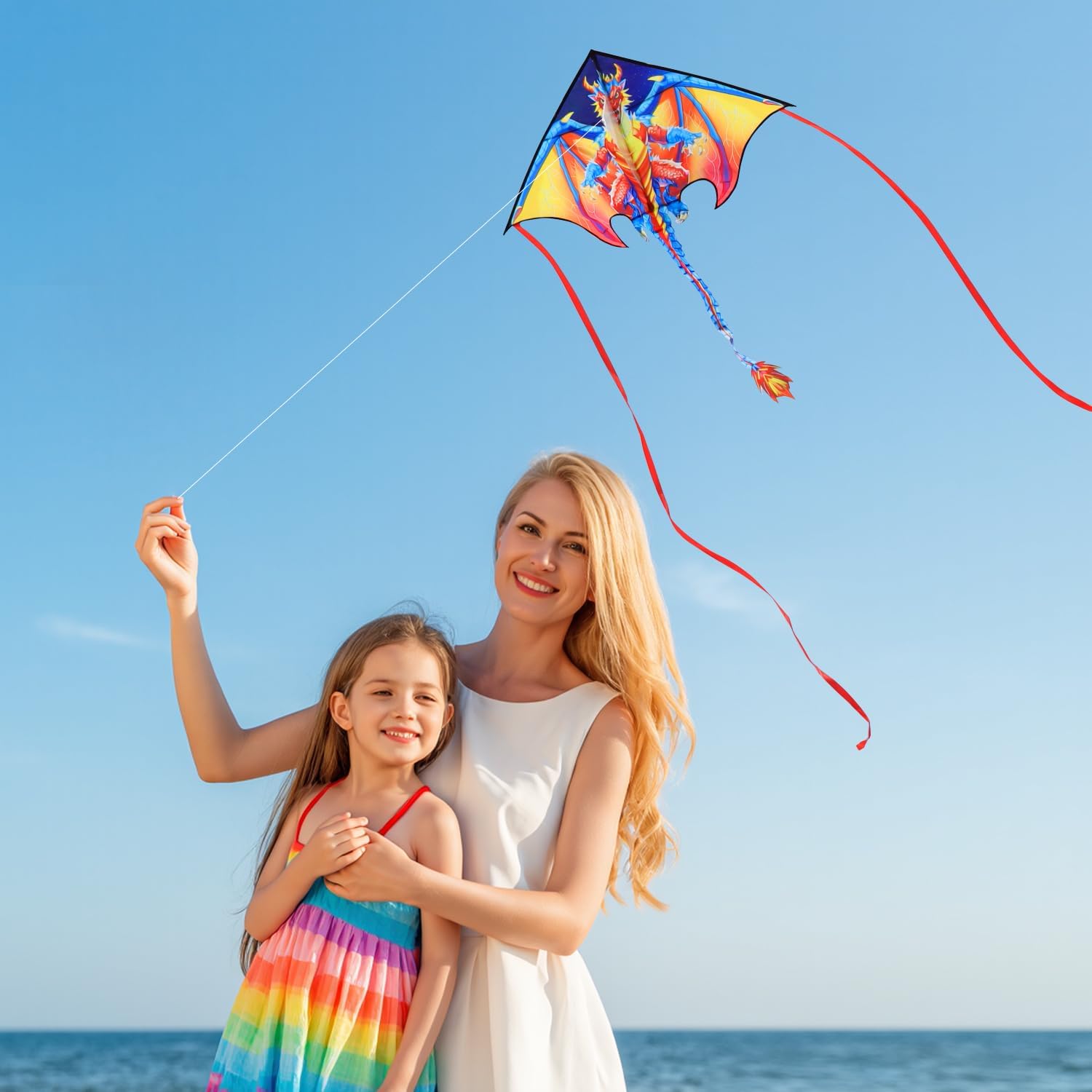 Thumbnail 3 de HONBO Large Delta Kite for Kids and Adults – Easy to Fly, 56x66 inches Dragon Design with 200ft String