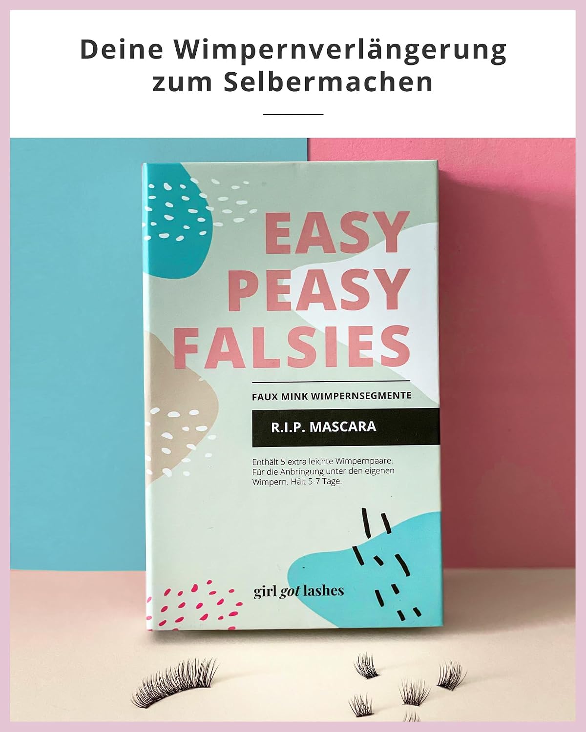 Detalle de GirlGotLashes Große Boxen R.I.P. Mascara – Handgemachte Wimpernextensions für Zuhause (5 Paare, 5–7 Tage Halt, Vegan)