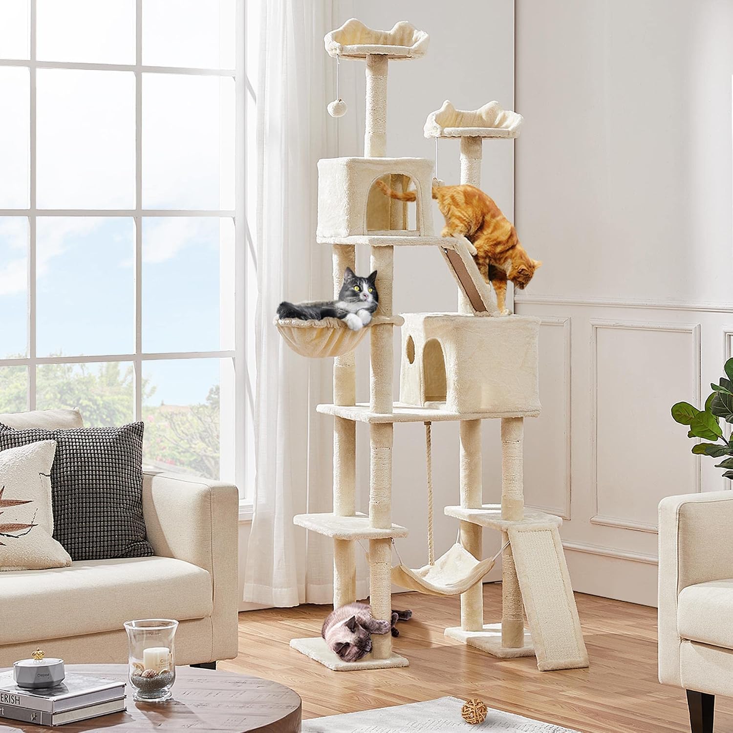 Thumbnail 1 de Yaheetech Arbre à Chat Géant 209 cm avec poteaux en sisal, 2 perchoirs, niches et hamac