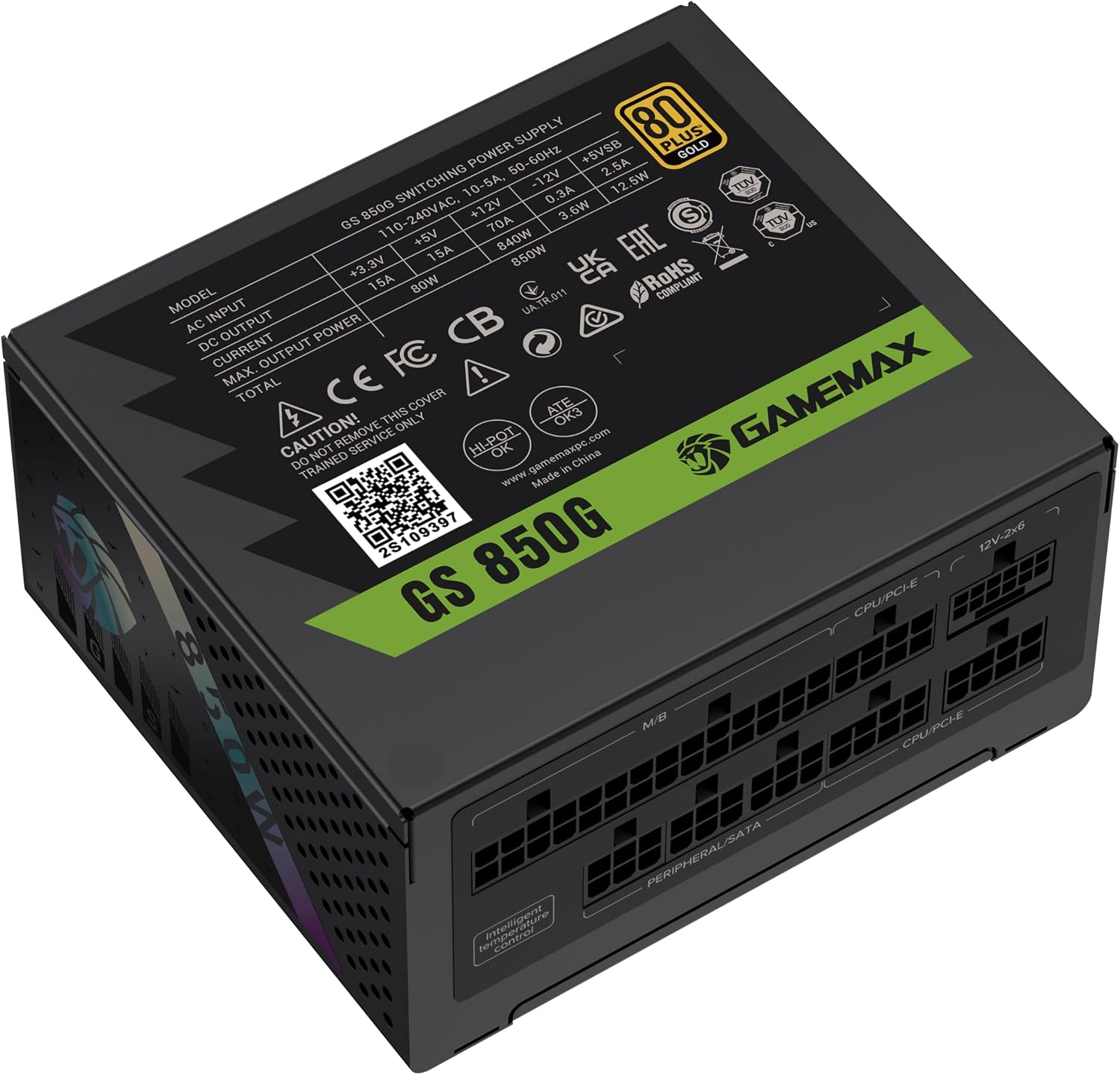 Detalle 2 de GAMEMAX GS 850G SFX: Alimentatore 850W Fully Modular 80 Plus Gold per Bassi Spazi