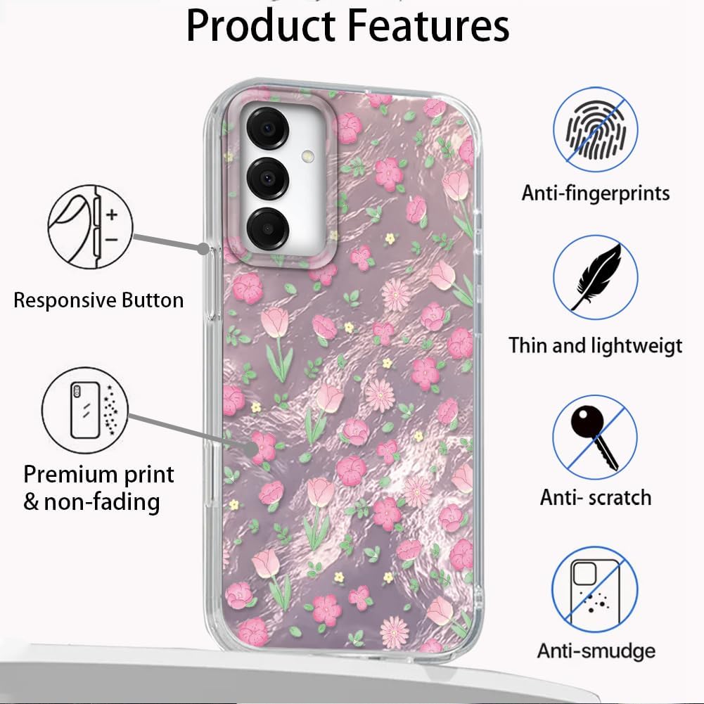 Detalle de Tedyhulle Hülle für Samsung Galaxy A34 5G – weicher TPU-Rahmen & harte PC-Rückseite mit rosa Blütenmotiv
