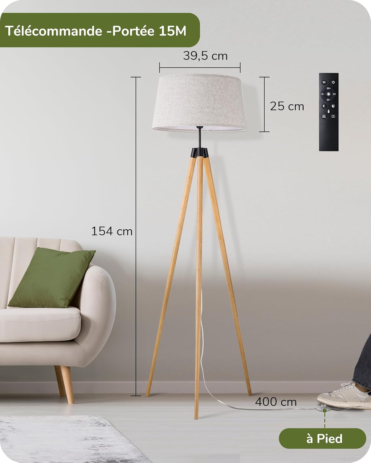 Thumbnail 6 de EDISHINE Lampadaire Trépied en Bois avec ambiances lumineuses réglables