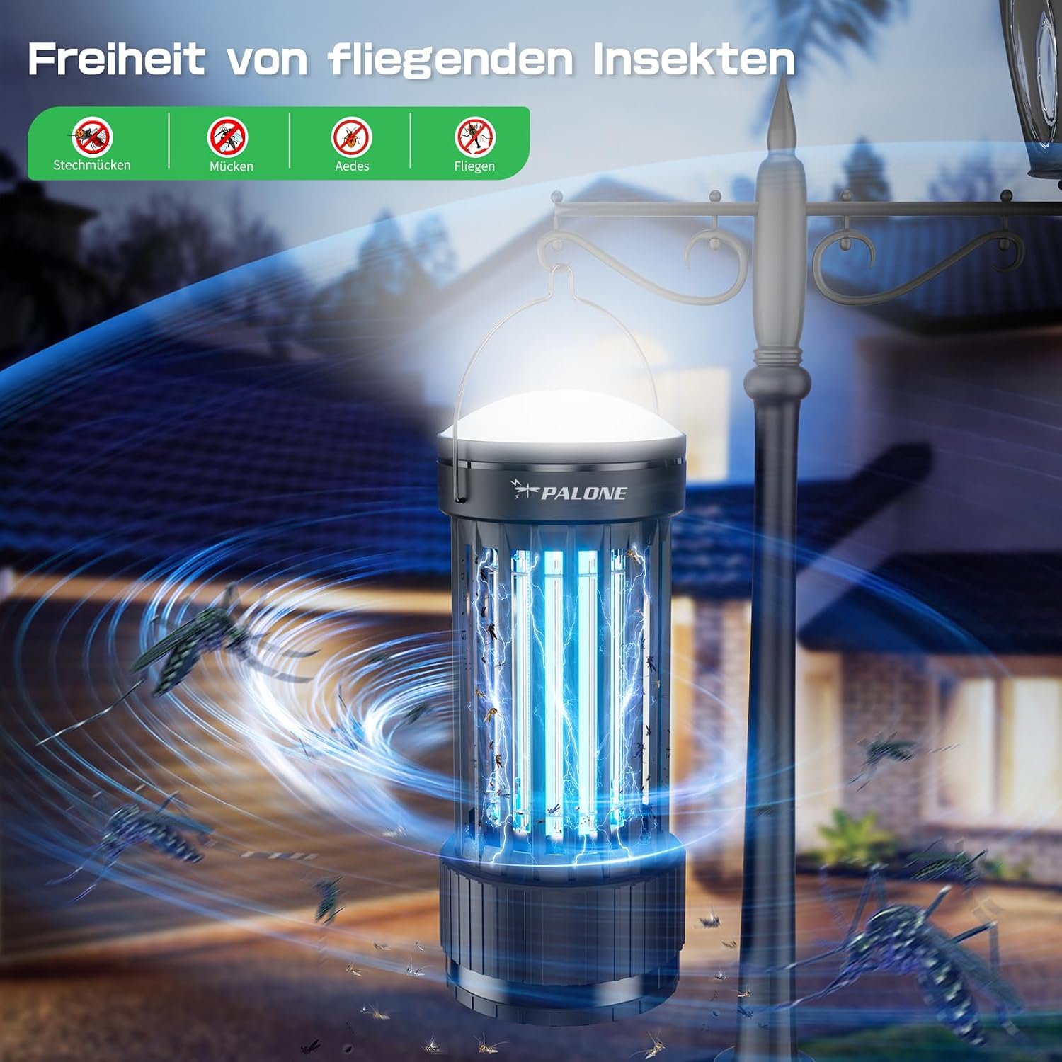 Thumbnail 5 de PALONE Elektrischer Insektenvernichter mit ausziehbarer Stange, 4000 mAh, 4500 V, USB-C, UV-Licht und LED-Beleuchtung