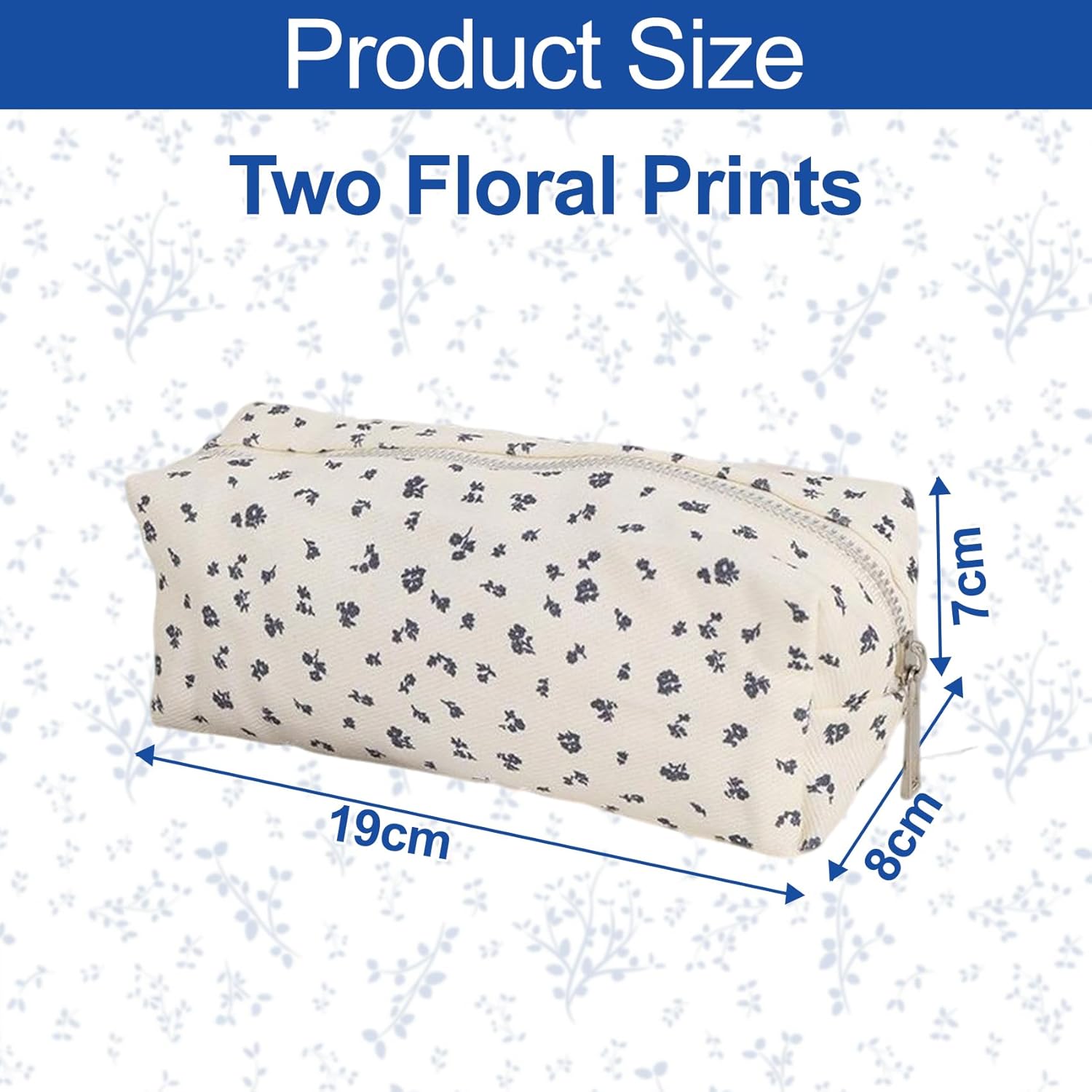 Thumbnail 1 de ANBOO 2Pcs Floral Pencil Case Set – White Canvas with Blue Flowers