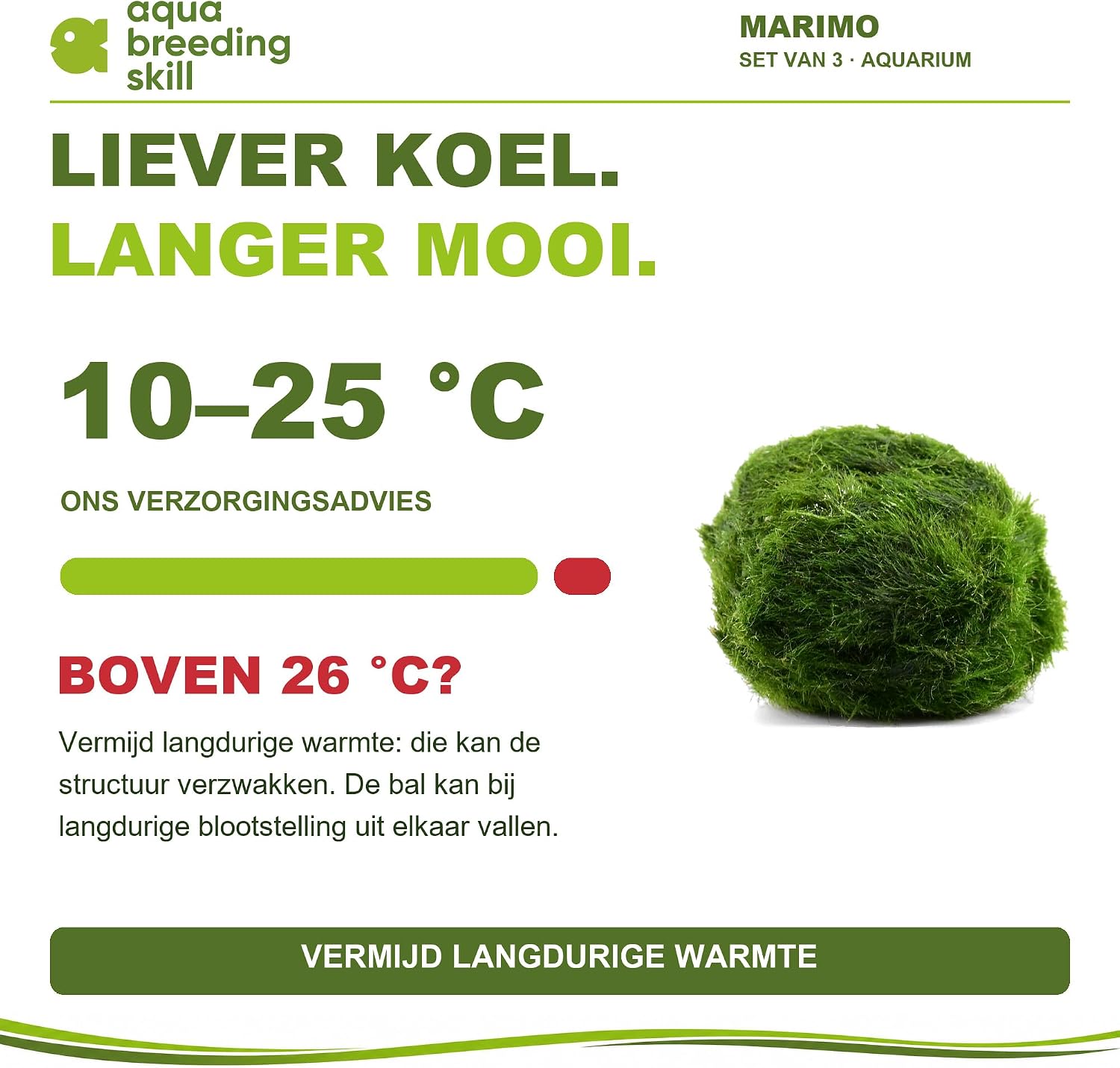 Detalle de Aqua Breeding Skill Marimo mosballen, set van 3, 4–5 cm voor zoetwateraquaria