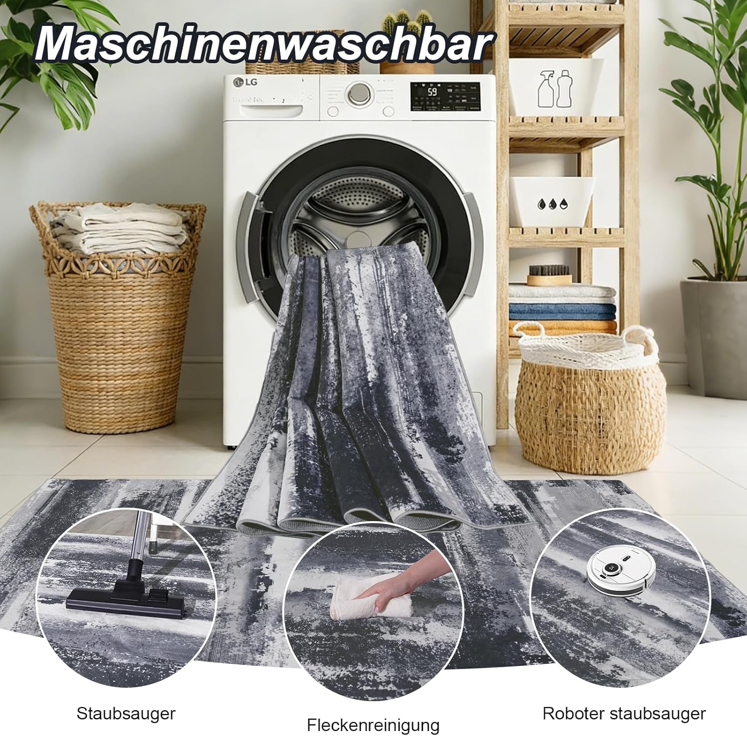 Thumbnail 4 de GthreeD Wohnzimmer Teppich 200 x 300 – Abstrakte Farbenspiele in Grau