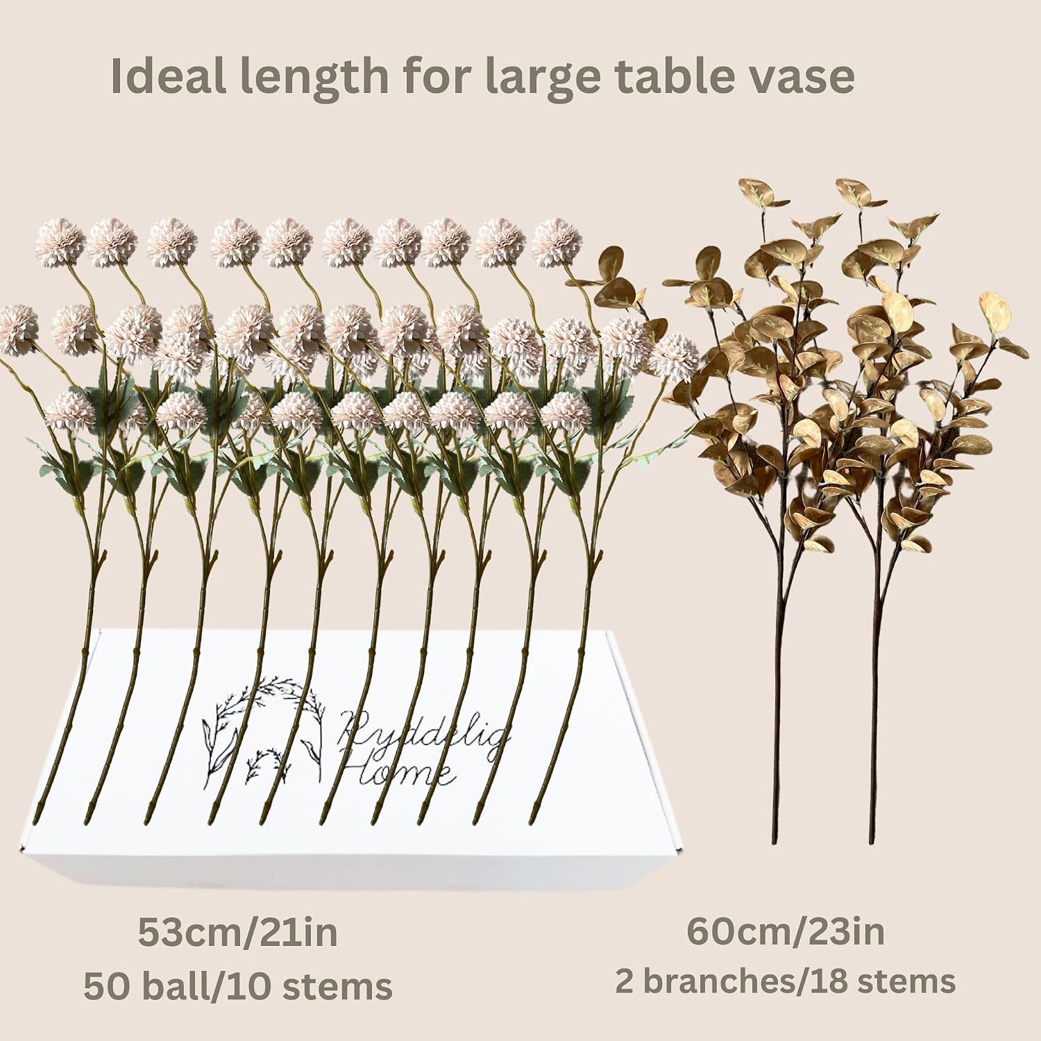 Thumbnail 5 de RyddeligHome Beige Silk Mums 53 cm stems 🌼