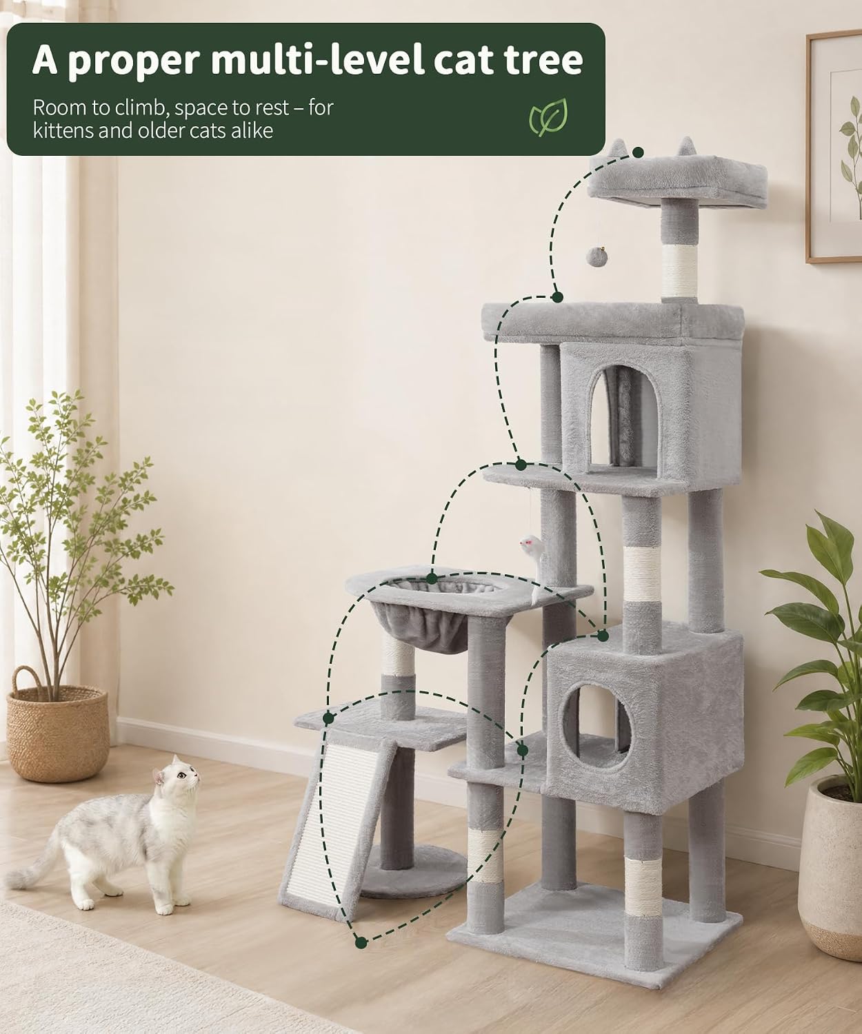 Thumbnail 6 de LIKISAK Cat Tree 173cm Large Cat Tower for Indoor Cats (Grey, PMT02GY)