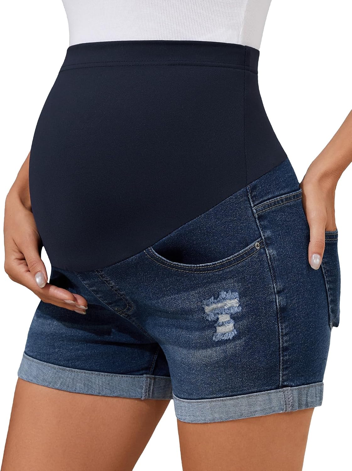 Detalle de PACBREEZE Maternity Jean Shorts, Denim