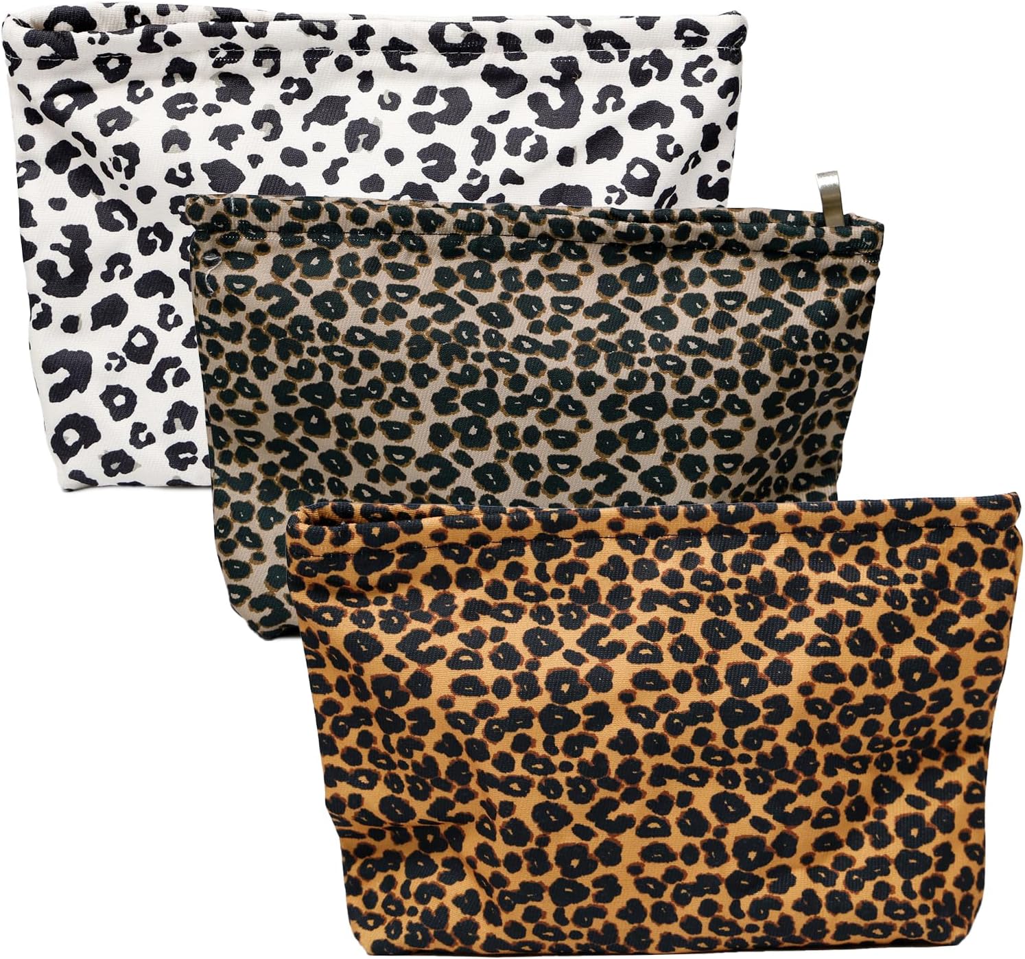 Detalle de Neikafan Leopard Print 3-Piece Cosmetic Bag Set: Large Canvas Toiletry Organisers for Travel