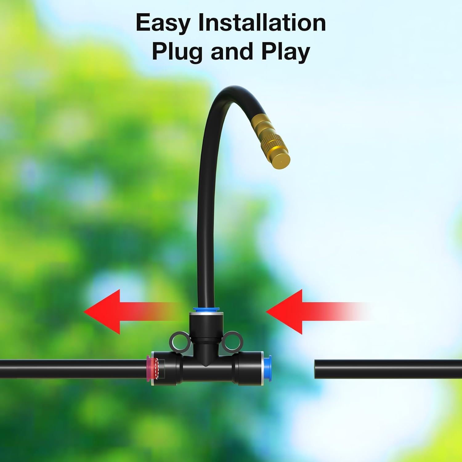 Detalle de MIXC 360° Adjustable Irrigation System Kit, 100 FT Quick-Connect Drip Irrigation – 16 Brass 360° Nozzles with 1/4" Tubing
