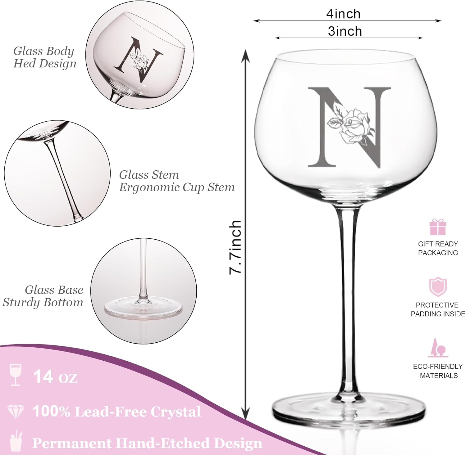 Thumbnail 2 de Personalized Wine Glass Letter N 🍷