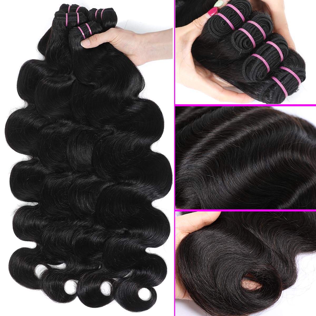Thumbnail 1 de 15A Raw Indian Virgin Human Hair Bundles (Body Wave), 4 Bundles 24/24/26/26 Inch