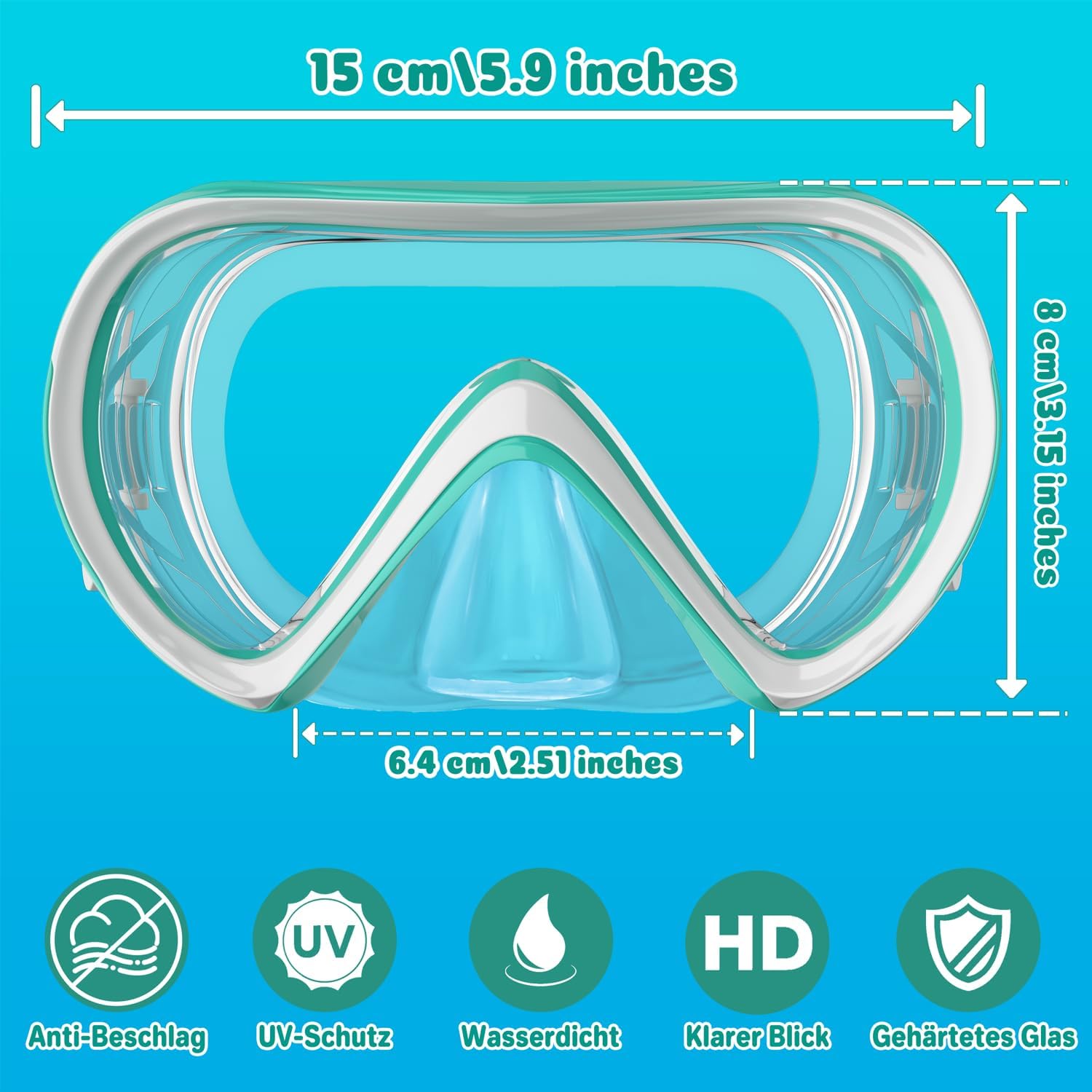 Detalle de COOLOO Kinder-Taucherbrille mit Stoffband, Nasenabdeckung und 180° Panorama-Sicht