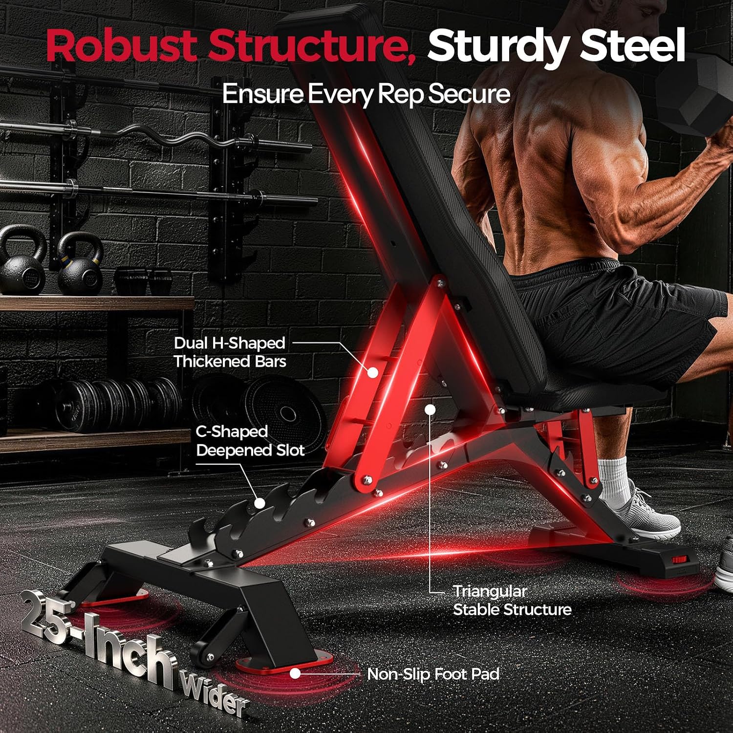 Detalle de FLYBIRD Basic Model Adjustable Weight Bench, Foldable Alloy Steel, 6 Backrest Angles