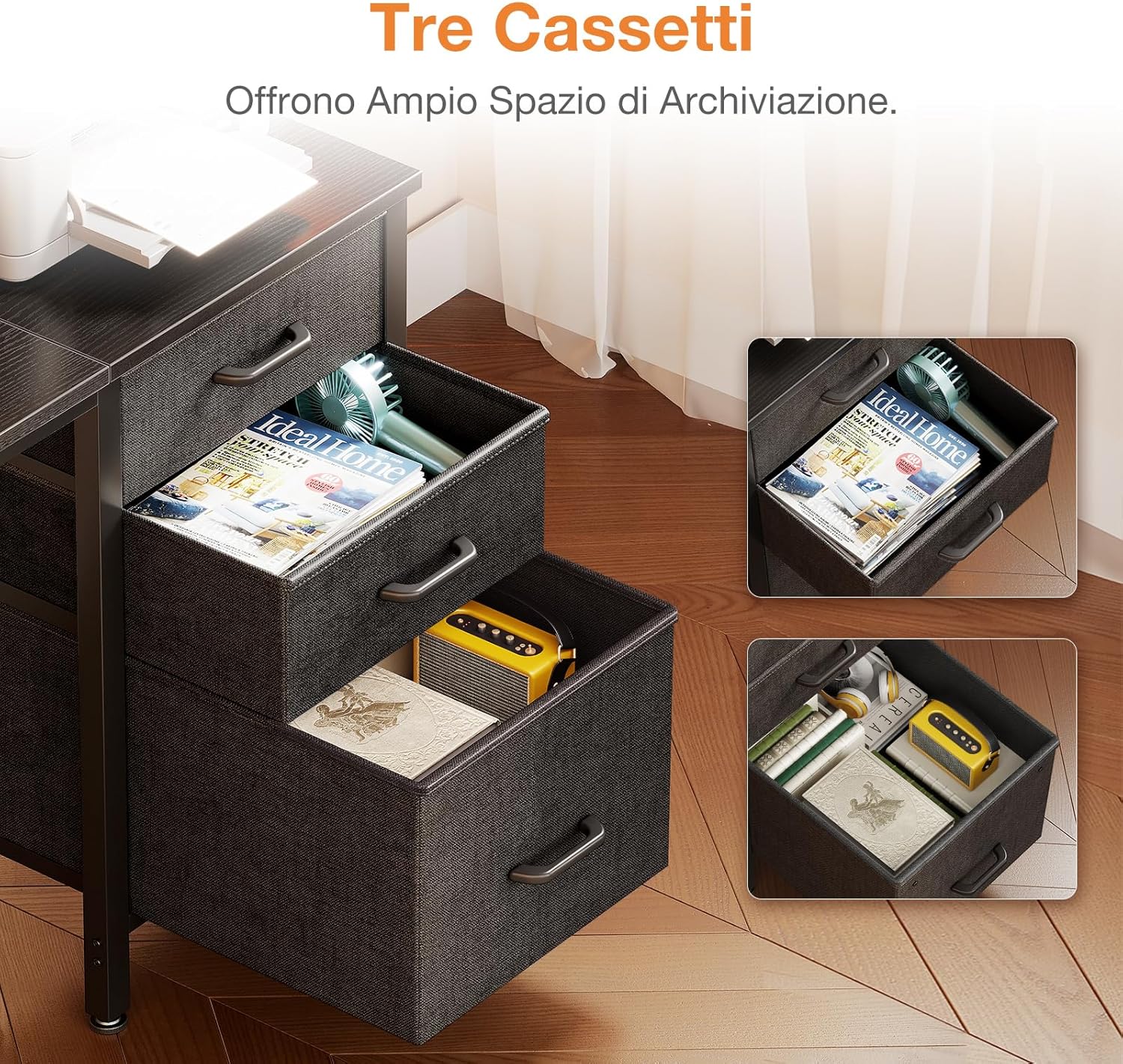 Thumbnail 6 de Coleshome Scrivania reversibile con 3 cassetti in tessuto 120x48 cm per piccolo ufficio in casa, nero