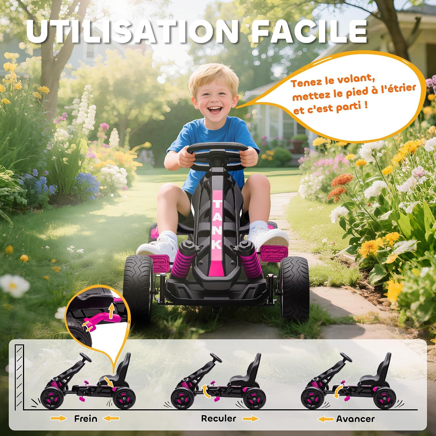 Detalle 2 de AIYAPLAY 370-395V00PK skelter met pedalen, vrijloop en rem, roze