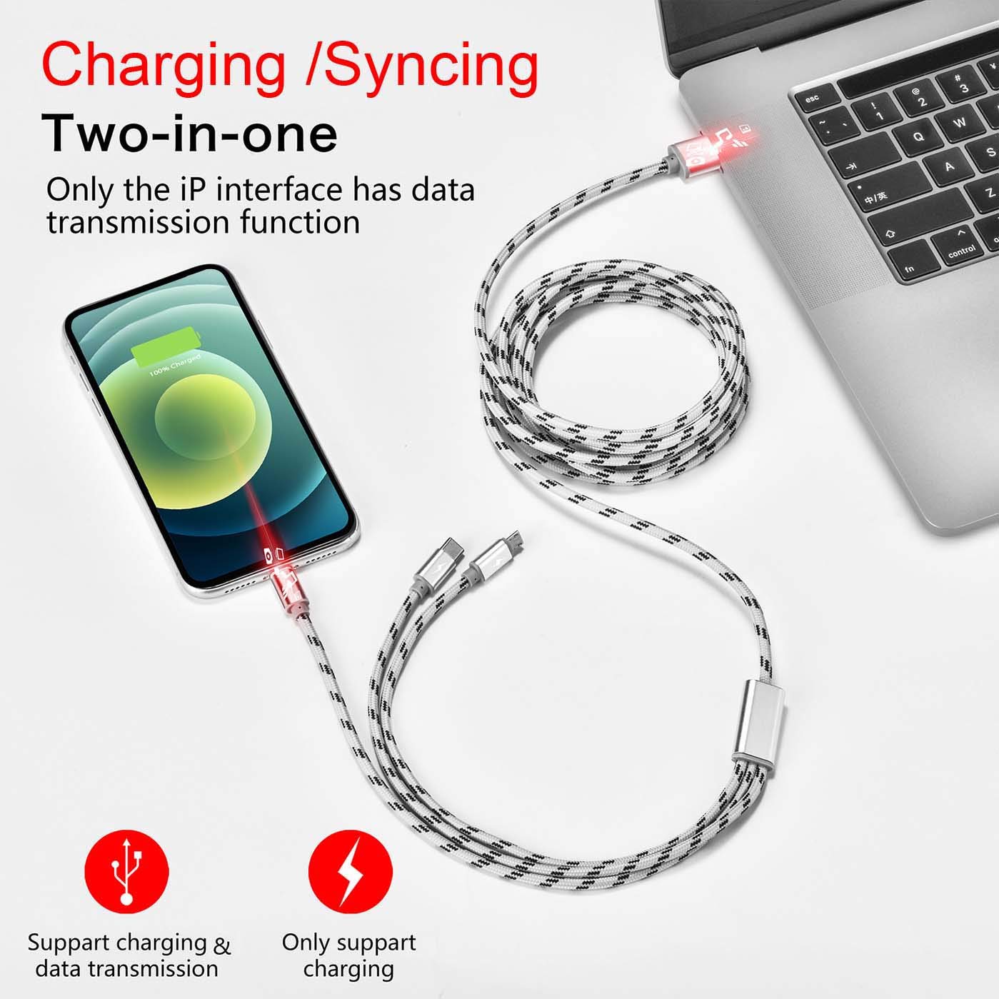 Detalle de ASICEN 3-in-1 10ft Nylon Braided Multi-Charging Cable (2-Pack)