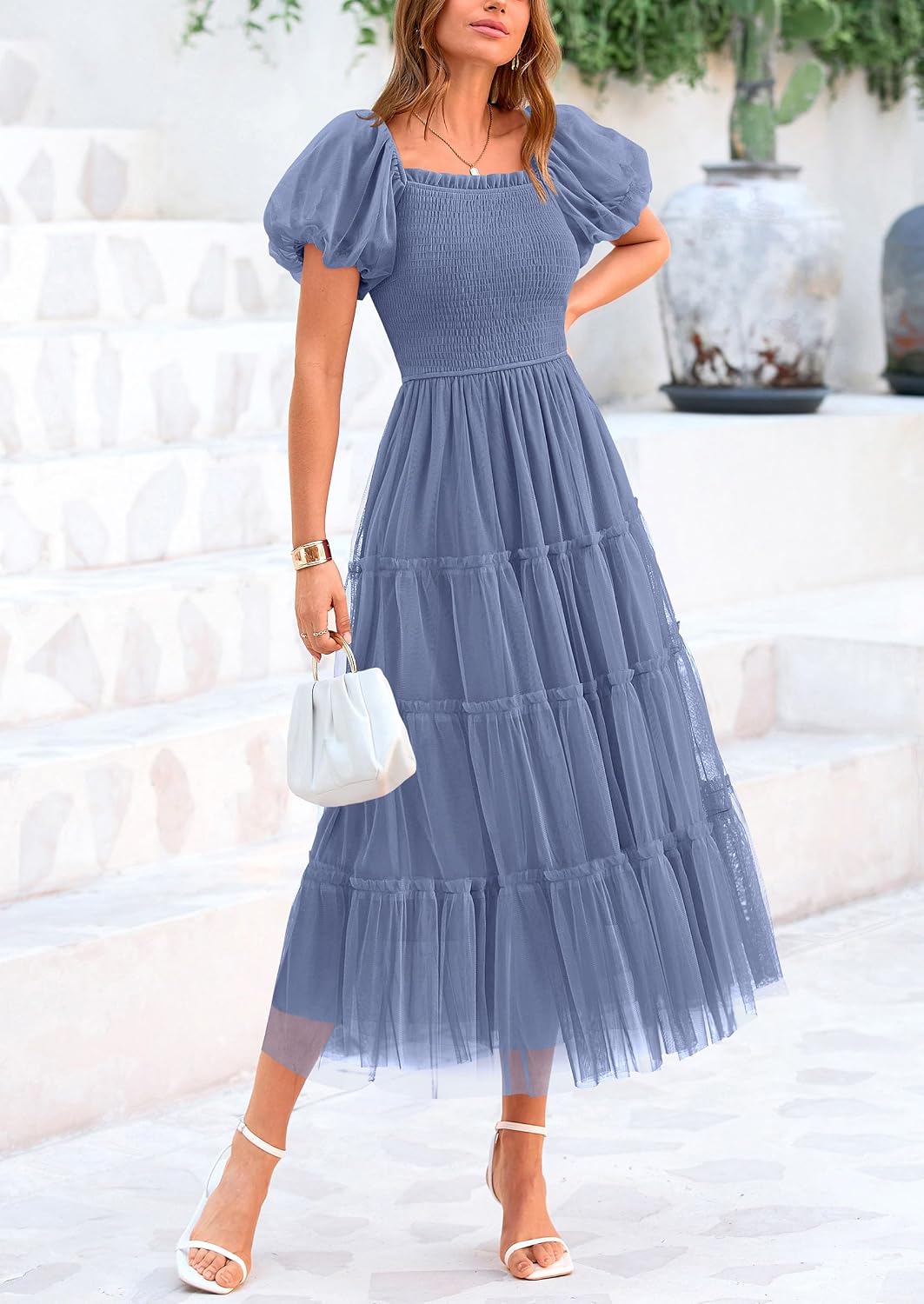 Detalle 2 de PRETTYGARDEN Smocked Midi Tulle Dress 2026