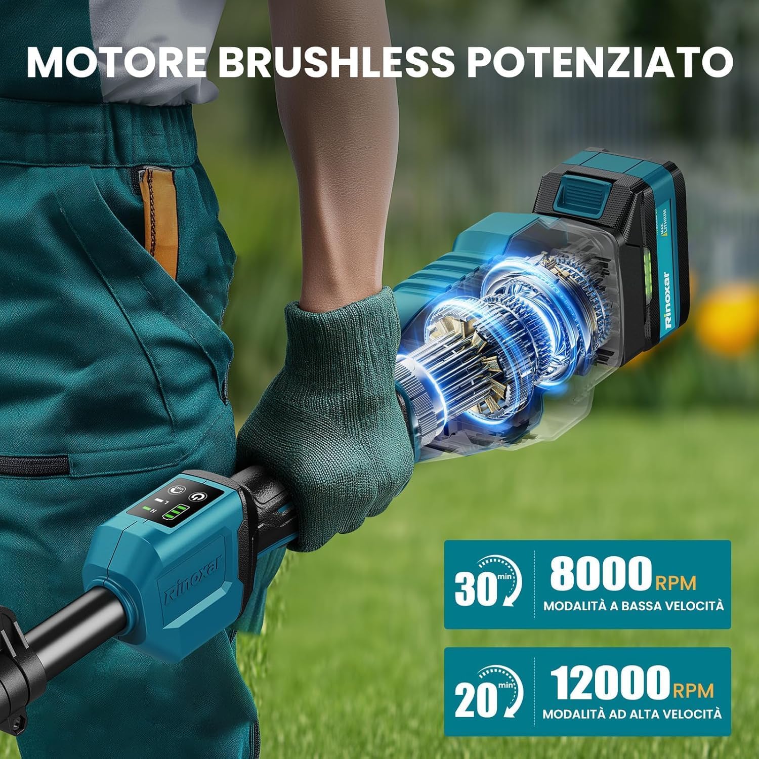 Detalle de Decespugliatore a Batteria 26 cm con Motore Anteriore Brushless + 2 Batterie 18V 5200 mAh