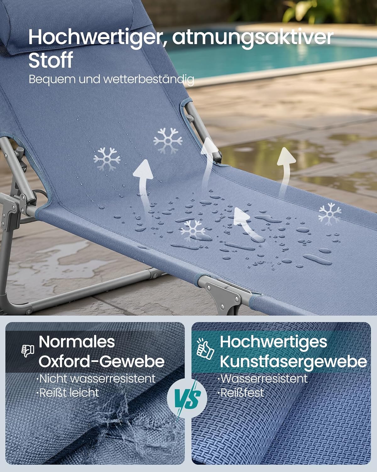 Thumbnail 6 de SONGMICS Sonnenliege GCB192Q01 – klappbarer Liegestuhl mit verstellbarer Rückenlehne und Sonnenschutz