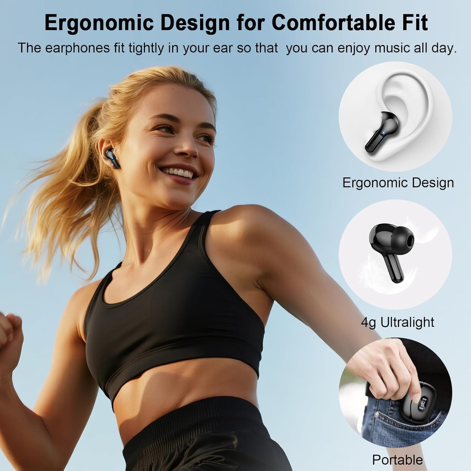Thumbnail 4 de Wireless Earbuds (Bluetooth 5.4) HiFi Stereo with 4 ENC Noise-Cancelling Mics, 48H Battery, Dual LED Case Display, IP7 Waterproof - Black