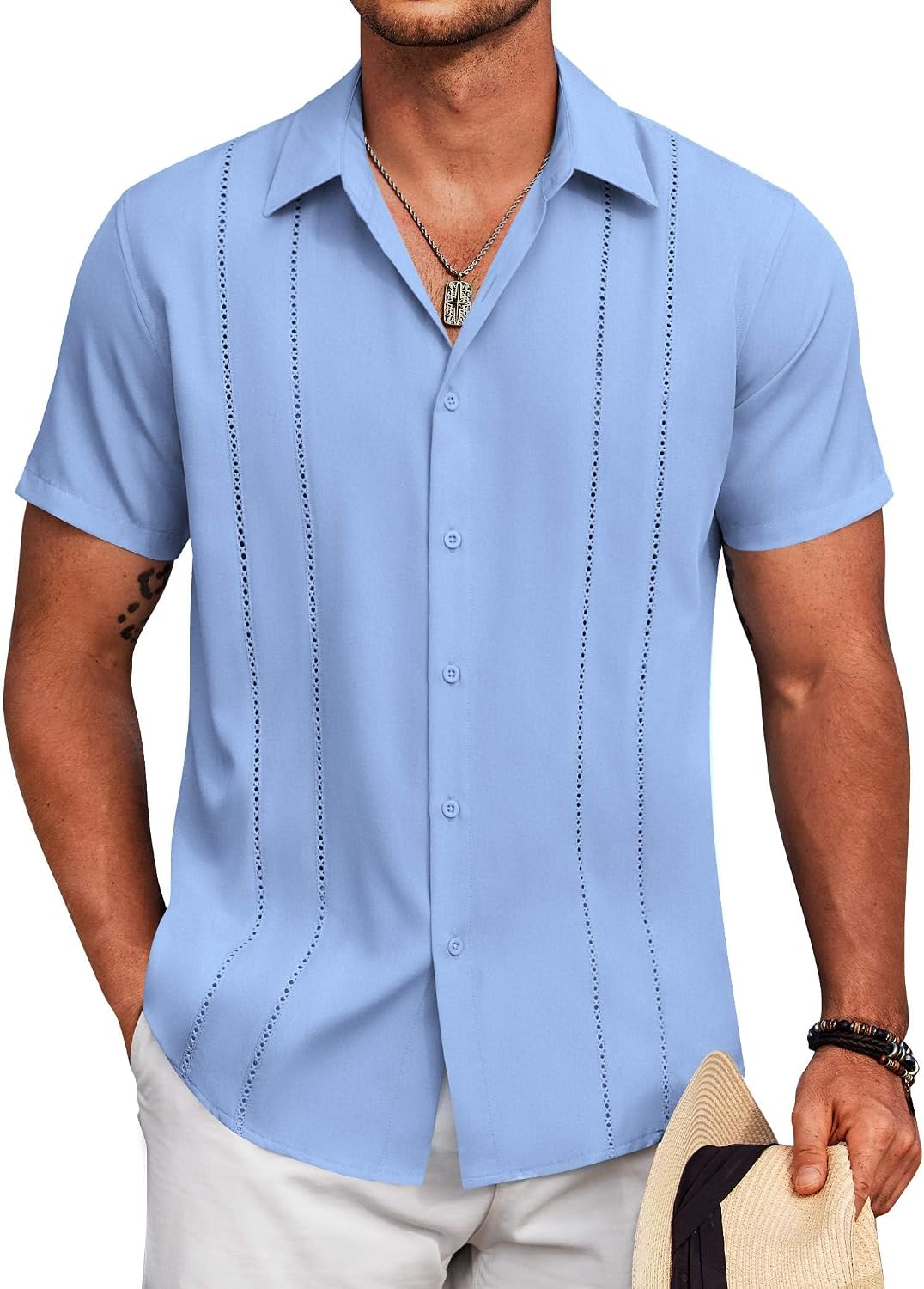 Thumbnail 6 de COOFANDY Men's Cuban Guayabera Shirt, Short-Sleeve Button-Down
