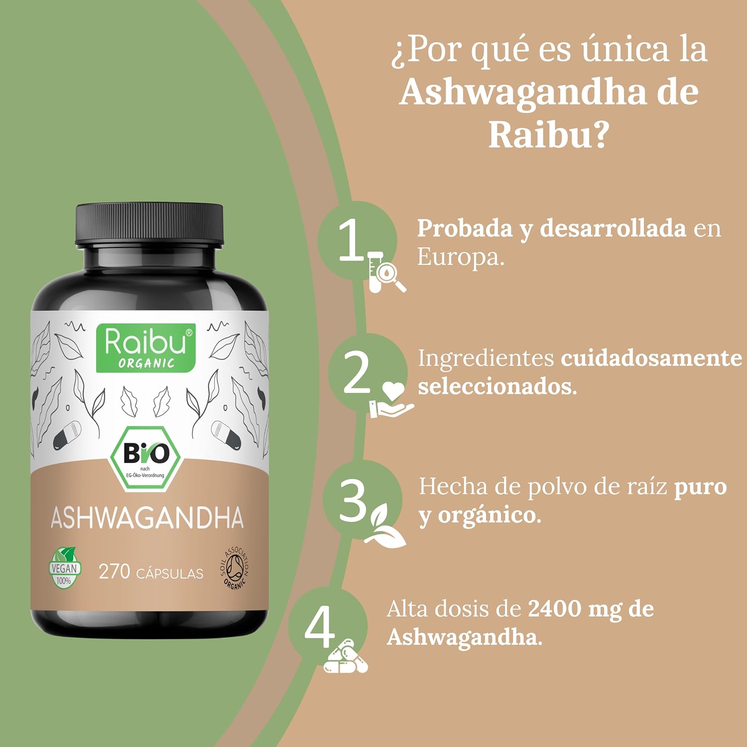 Thumbnail 2 de Raibu Ashwagandha BIO 270 cápsulas 2400 mg