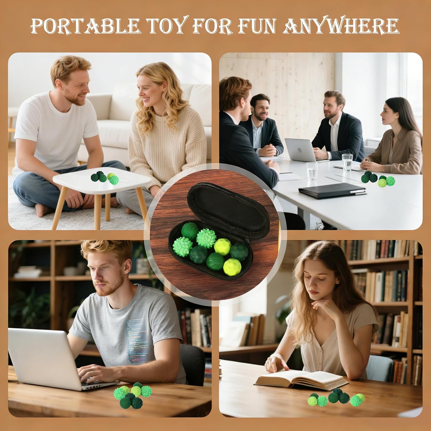 Thumbnail 5 de Lot de 8 balles fidget magnétiques en silicone (texturées) : jouets anti-stress sensoriels