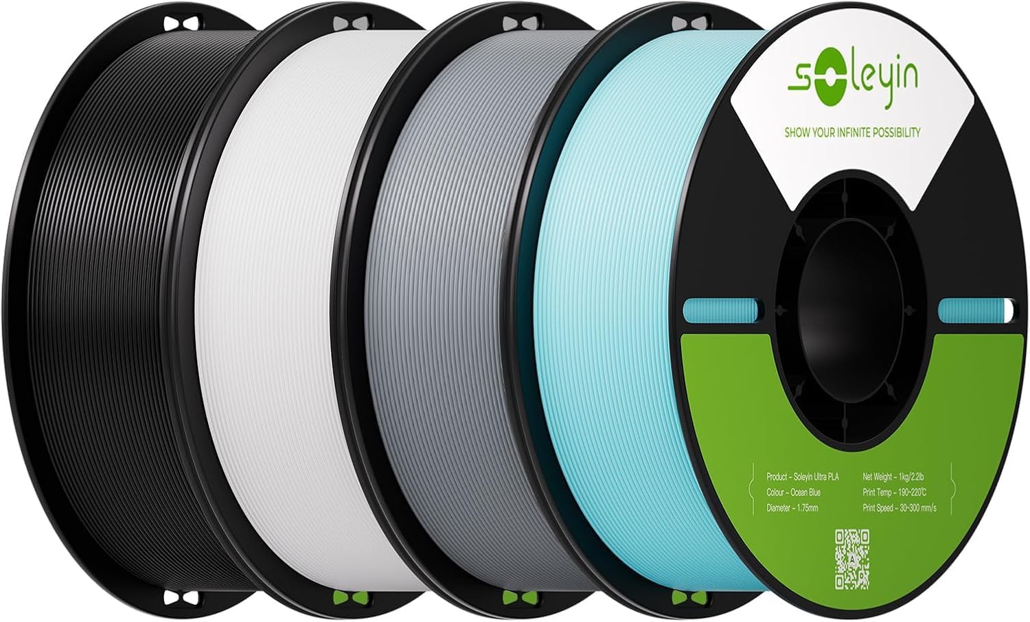 SOLEYIN Ultra PLA 1,75 mm – Filamento ecologico per stampanti 3D (4 kg) in 10 colori intensi