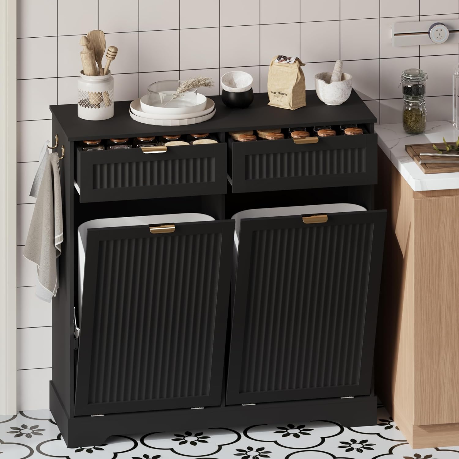 Thumbnail 6 de METOTI HLG187-BK-01 Double Tilt-Out Trash Cabinet, 2 x 13-Gallon Capacity