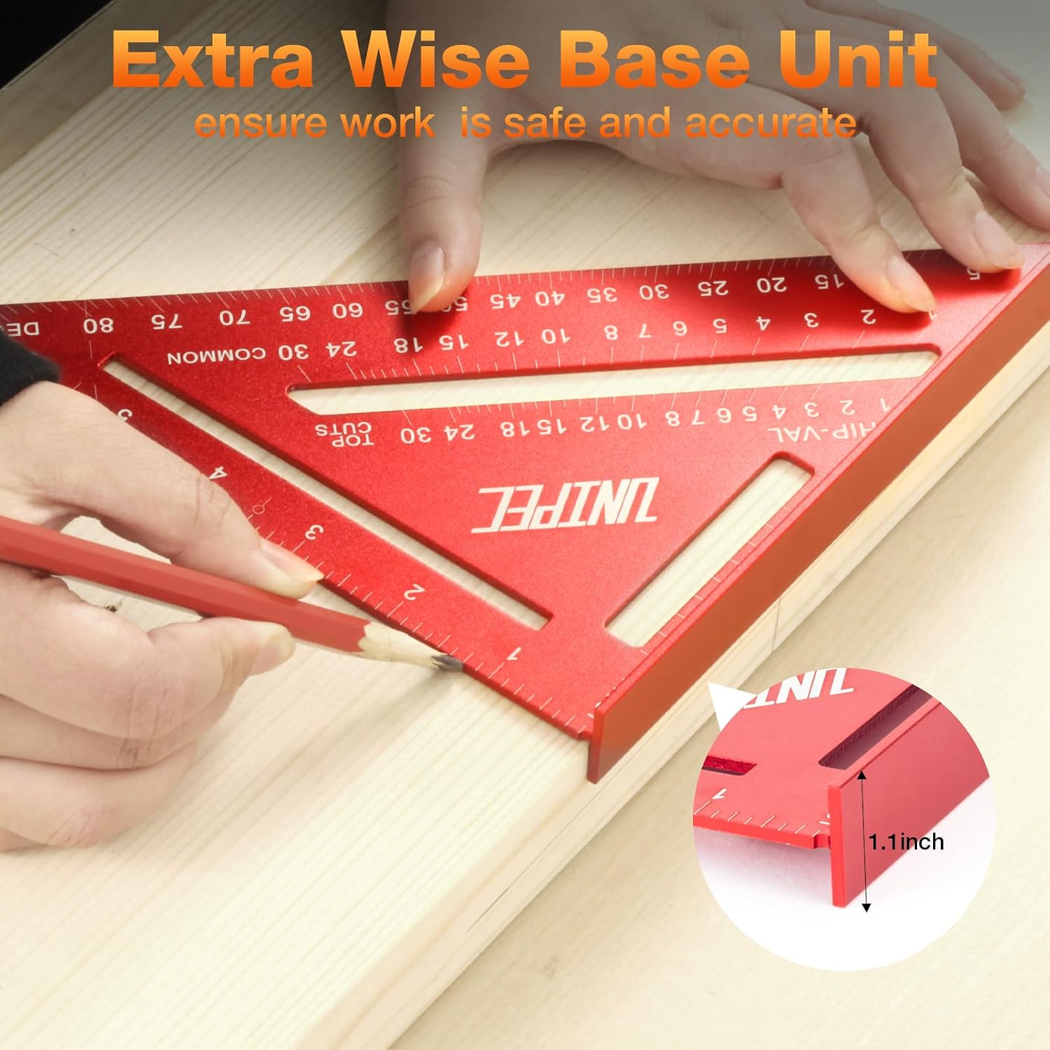 Detalle de UNIPEC 7" Aluminum Rafter Square with Triangle Ruler, Protractor & Pencils