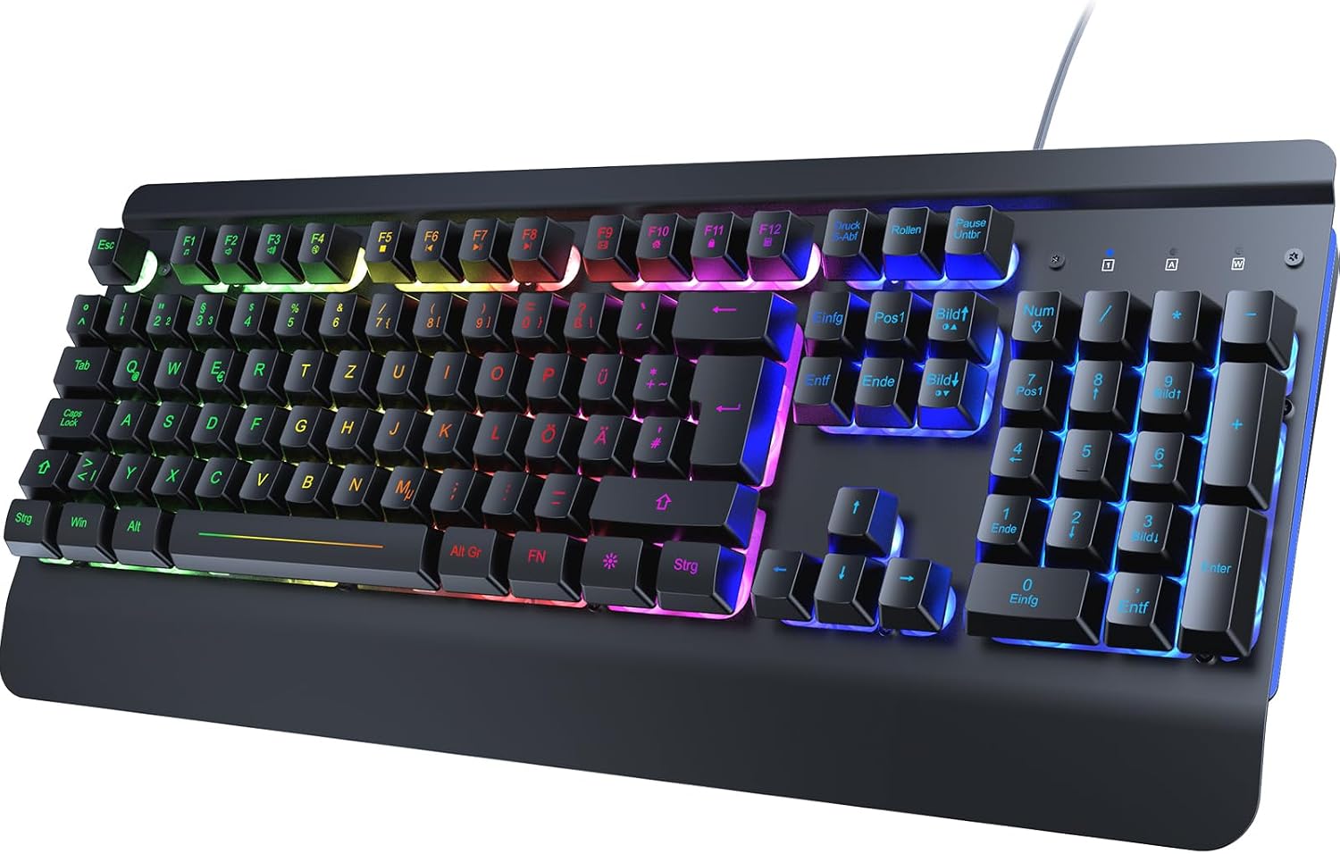 Detalle de RisoPhy Gaming Tastatur, QWERTZ, Vollmetallgehäuse – beleuchtet, leise, mit Handballenauflage