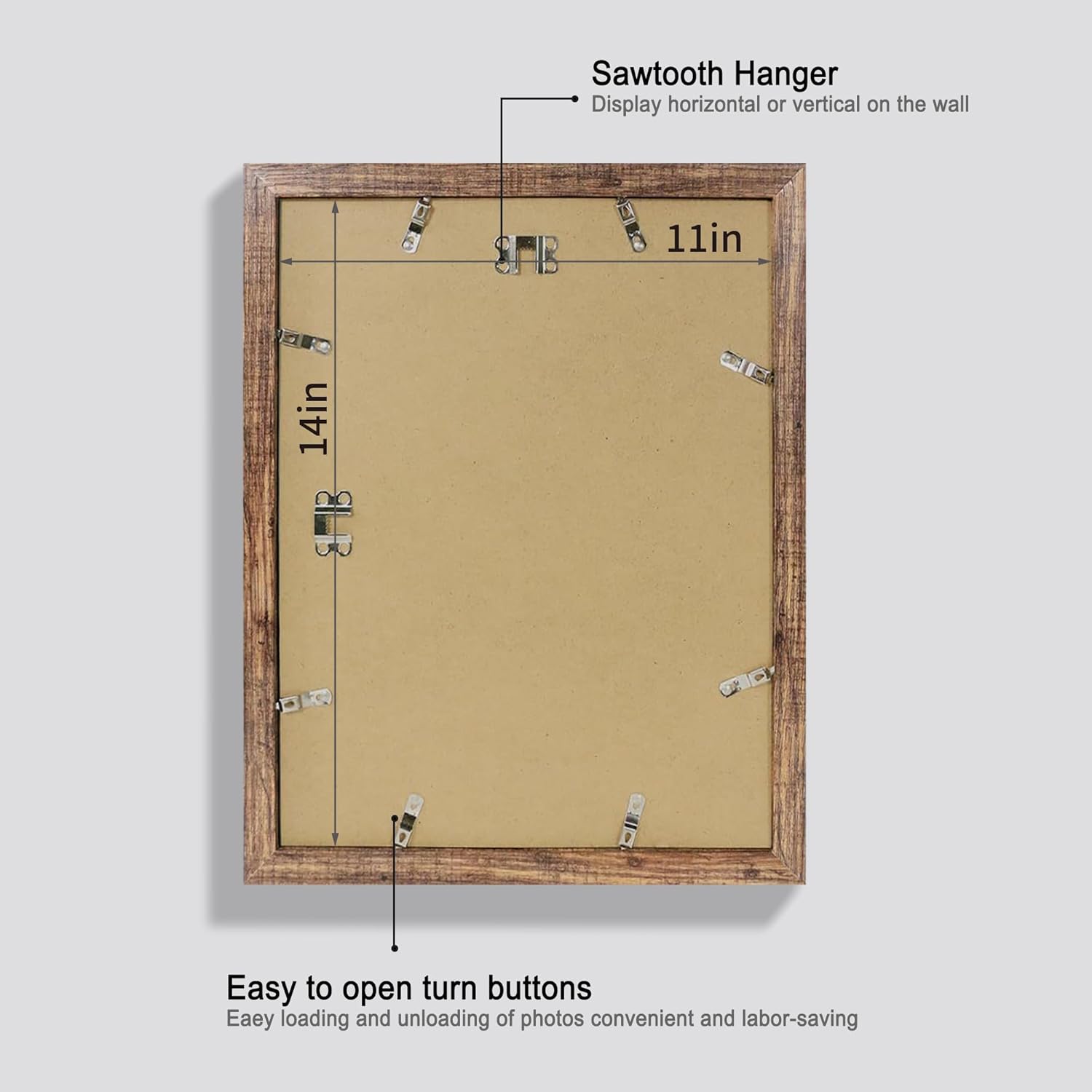 Detalle de Hongkee 11x14 Picture Frame Set of 2 (Real Glass, Rustic Brown) for Wall Display