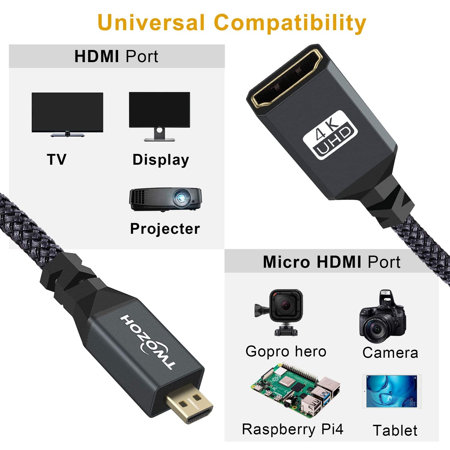 Thumbnail 4 de Twozoh Micro HDMI auf HDMI Kabel