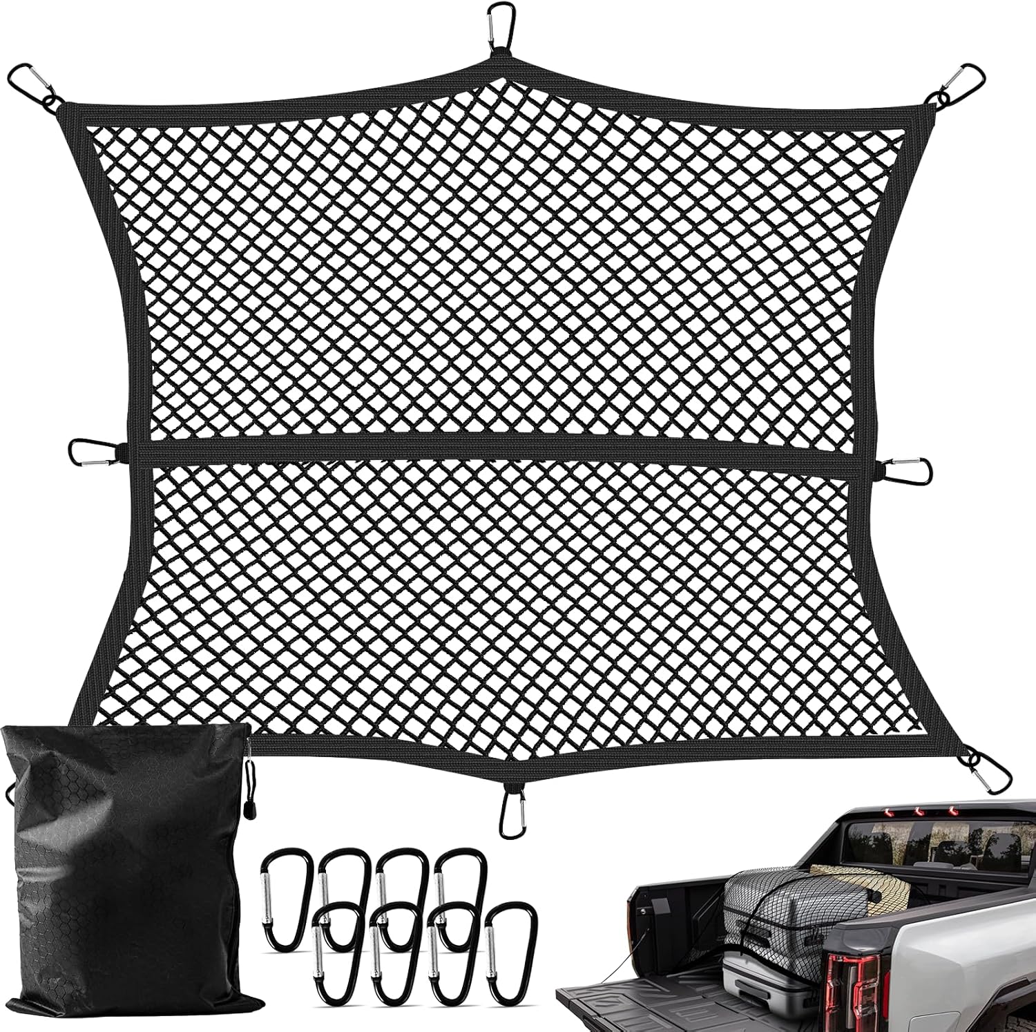 Dayacoco Truck Bed Cargo Net (Stretchable 4' x 4' to 7' x 7') with 8 Rustproof Buckles