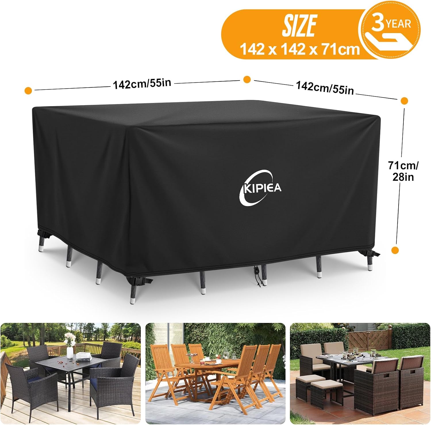 Detalle 2 de Kipiea 142 x 142 x 71cm Garden Furniture Cover, 420D Oxford Fabric
