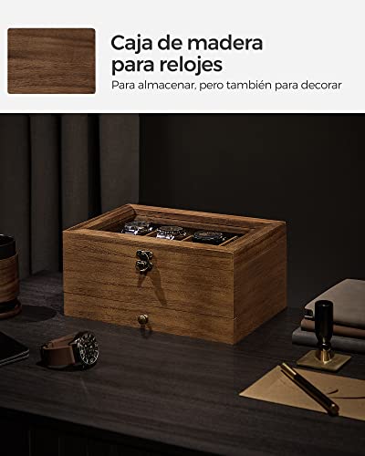 Detalle de SONGMICS Caja de Relojes con 8 ranuras y tapa de cristal, JOW008K01