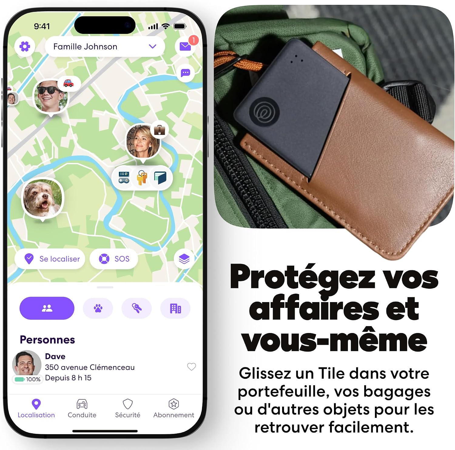 Thumbnail 1 de Life360 Tile Slim – Détecteur de Portefeuille et Tracker Bluetooth (Noir) pour iOS & Android