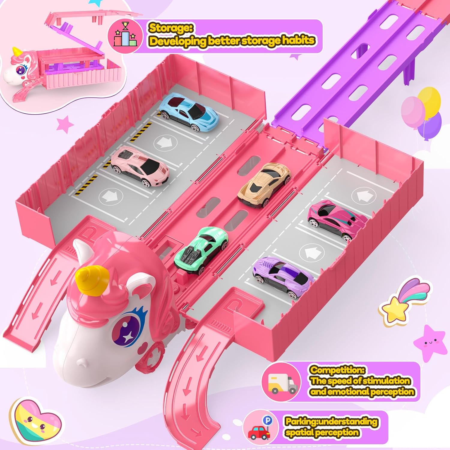 Thumbnail 2 de EUTOYZ Unicorn Toy Cars for Toddlers: Multifunctional Unicorn Transport Truck Playset