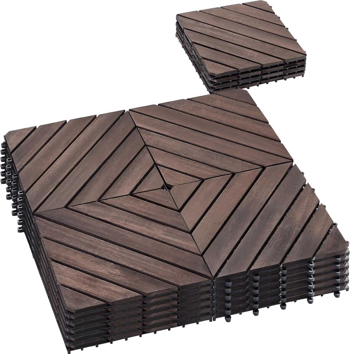 Detalle de PrimeZone 27 PCS Acacia Wood Interlocking Deck Tiles, 12" x 12", Dark Brown