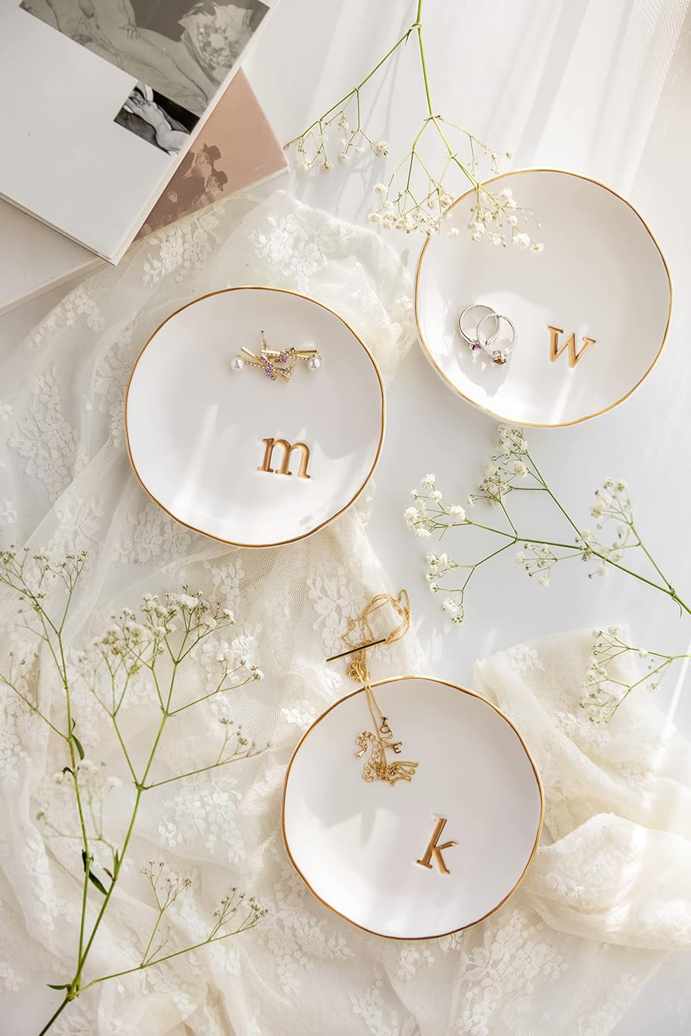 Thumbnail 5 de COLLECTIVE HOME Ceramic Jewelry Tray (4.75 in) — White Decorative Trinket Dish for Rings, Earrings, Necklaces & Keys