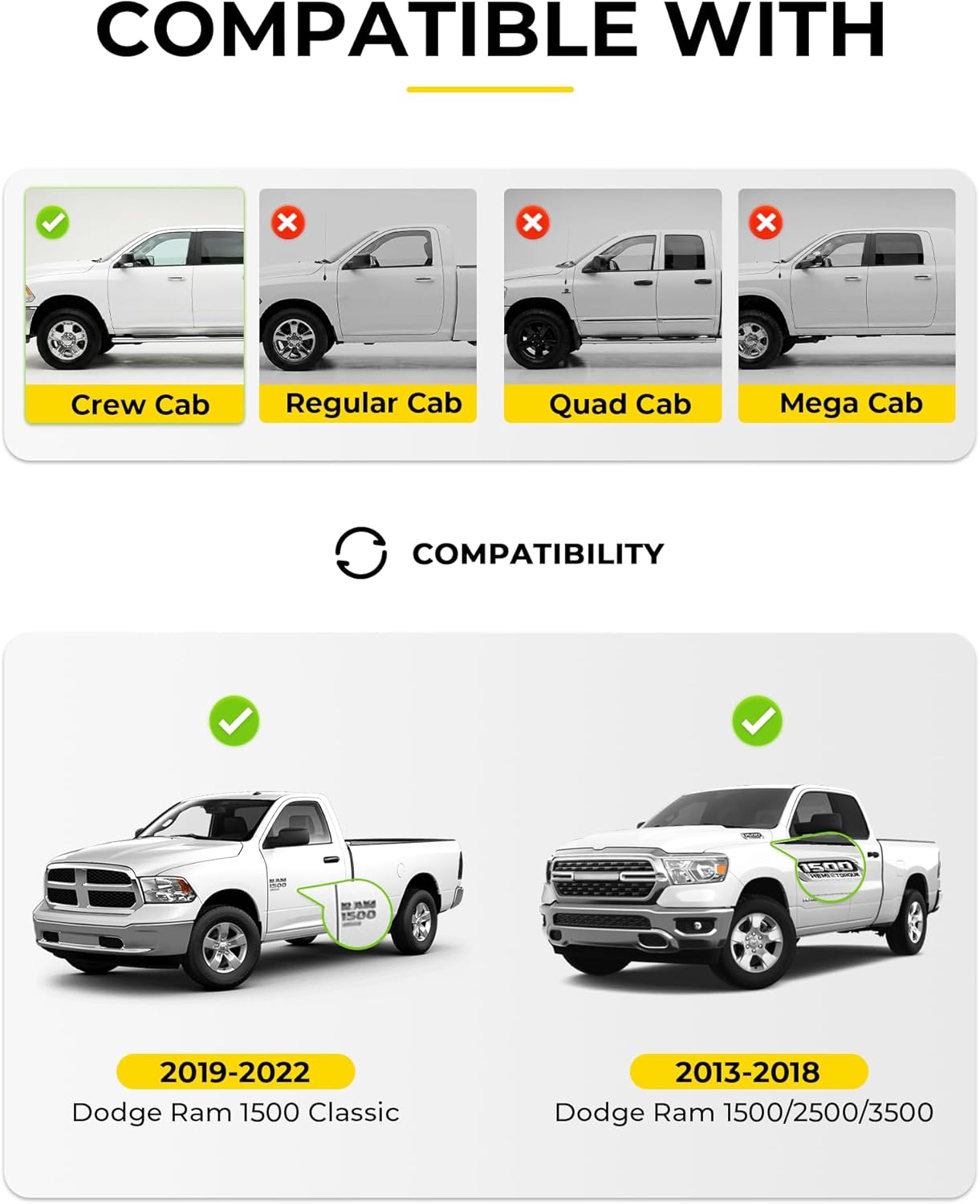 Thumbnail 2 de 3W Floor Mats Fit for Dodge Ram Crew Cab 2013-2018