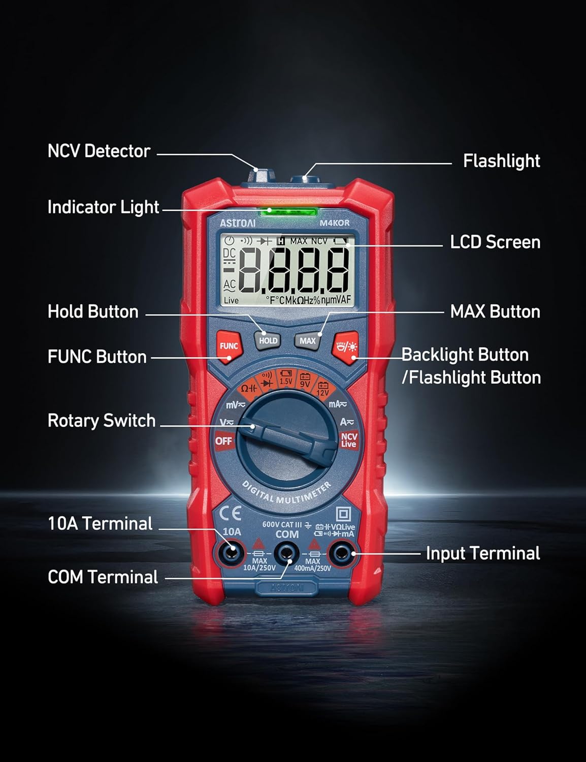 Thumbnail 6 de AstroAI Digital Multimeter: TRMS Auto-Range mit NCV, LCD-Hintergrundlicht und Taschenlampenfunktion