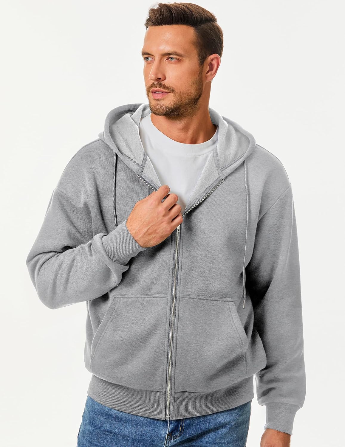 Detalle de JMIERR Hoodie Herren Baumwolle Einfarbig mit Reißverschluss – Sweatjacke Langarm, warm und alltagstauglich